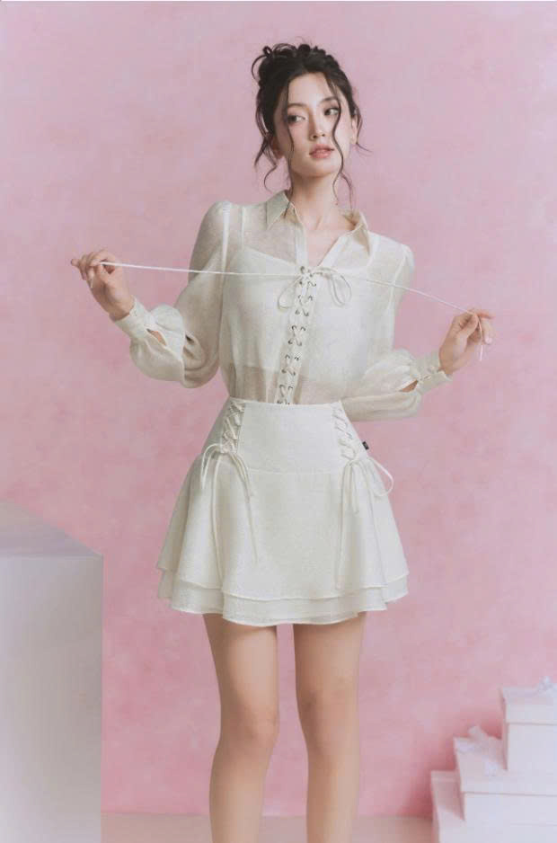 Chân váy đổ 2 tầng đan dây